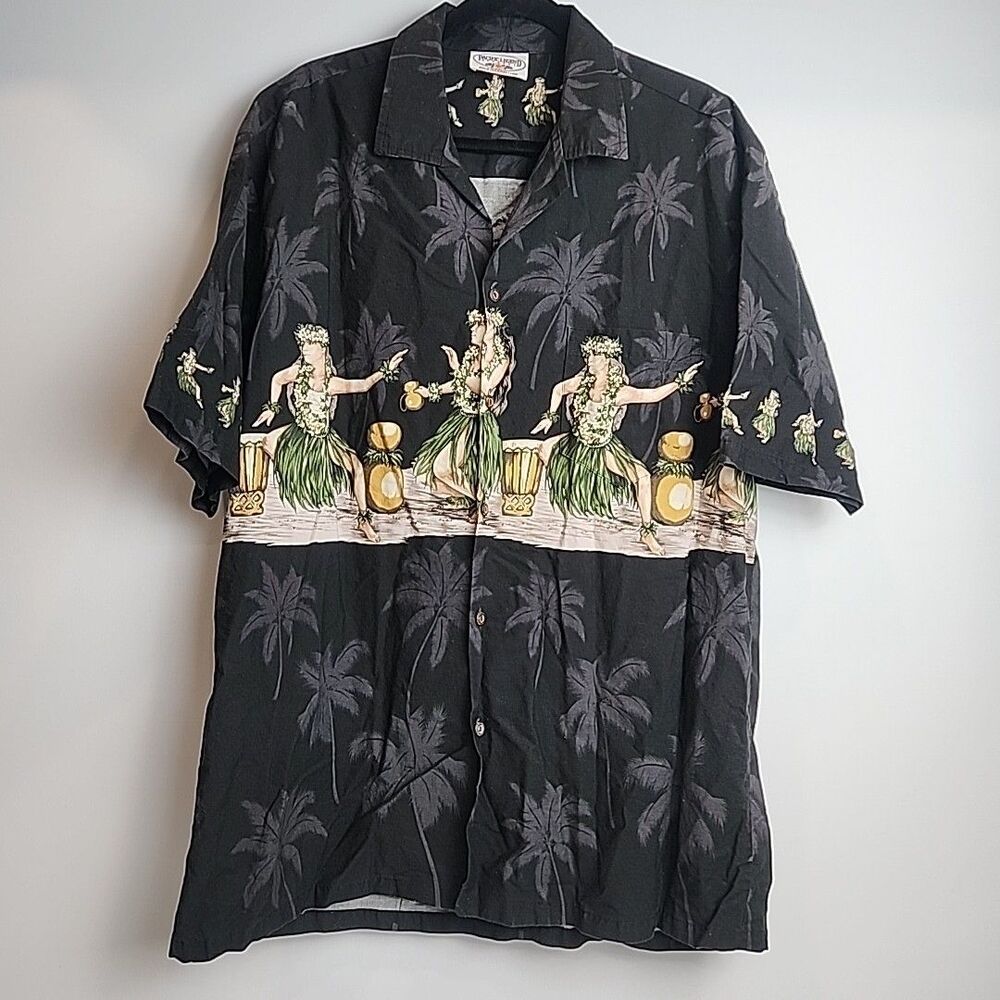 Pacific Legend Hawaiian Shirt Hula Girl 100% Cotton Made in Hawaii USA Sz XL?